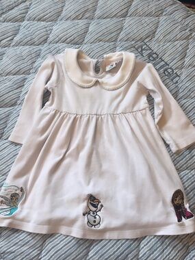 Girls Cream Long-Sleeve Dress with Character Embroidery